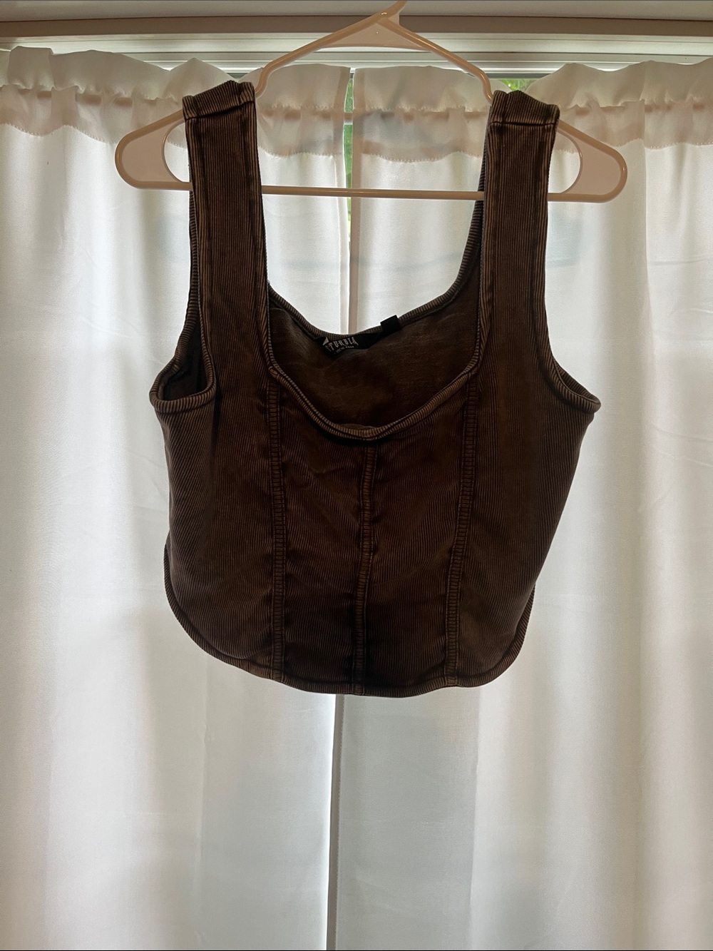 Disturbia Gray Seam-Panel Crop Tank
